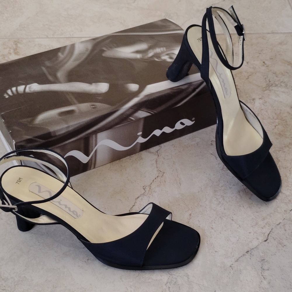 Nina  Navy Blue Ankle Strap Heels - 7.5 M